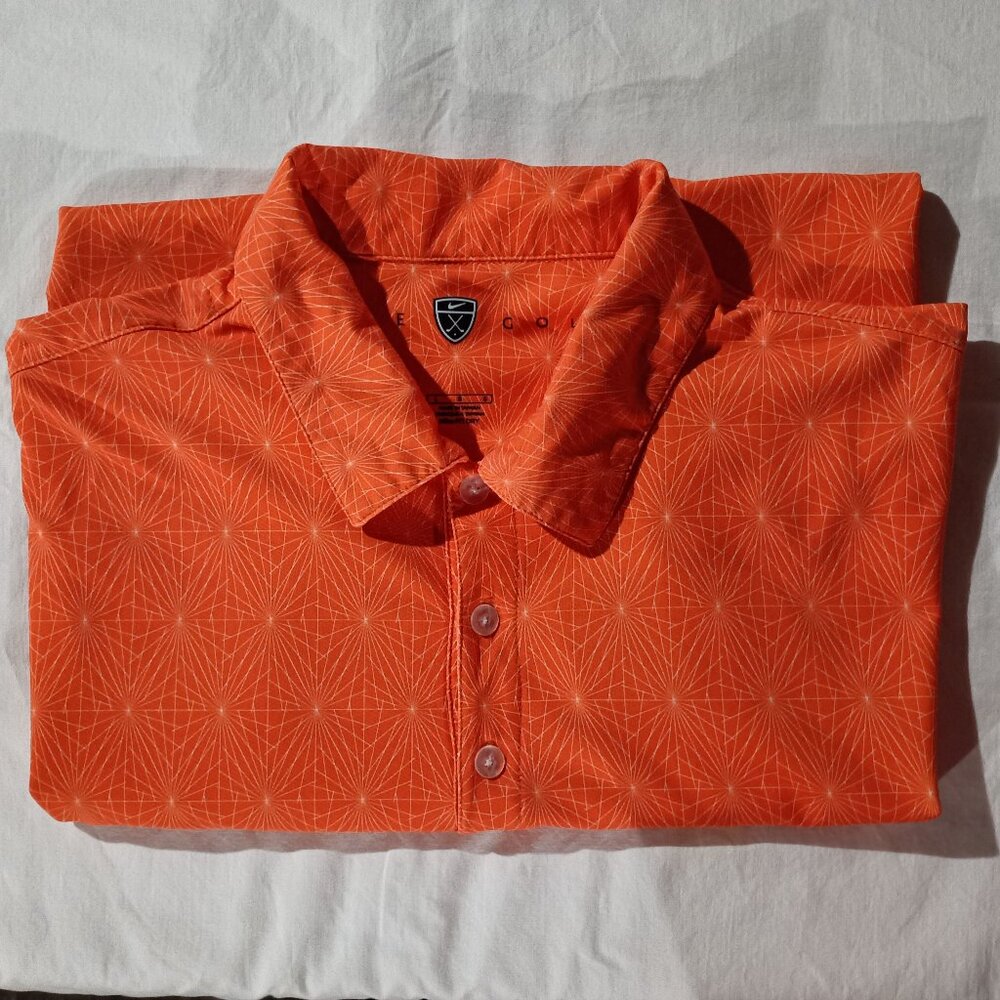 Nike Golf Men's Polo Fit Dry L Orange with White Star Bursts EUC